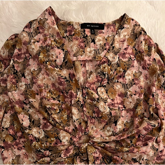EN SAISON FLORAL BOHO TIE UP CROP TOP BLOUSE - Picture 7 of 14